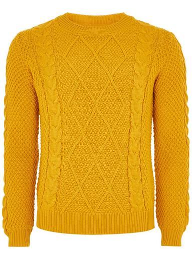 Topman Mens Yellow Mustard Cable Knit Sweater
