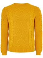 Topman Mens Yellow Mustard Cable Knit Sweater