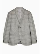Topman Mens Grey Check Slim Fit Single Breasted Blazer With Notch Lapels