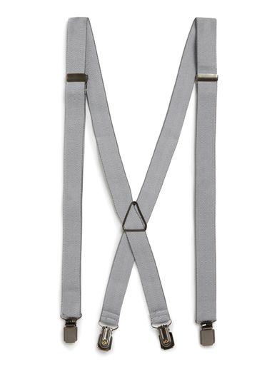 Topman Mens Grey And White Herringbone Suspenders