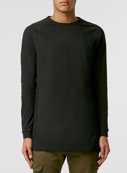 Topman Mens Black Longline Raglan T-shirt