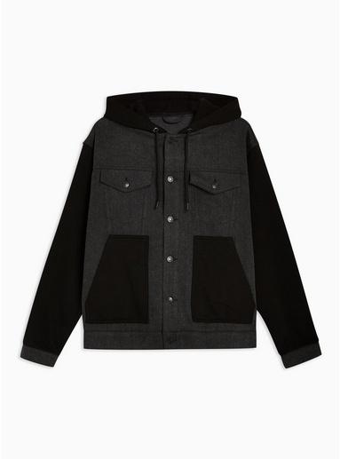Topman Mens Black Denim Hoodie With Jersey