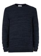 Topman Mens Blue Navy Horizontal Ribbed Textured Crew Neck Sweater
