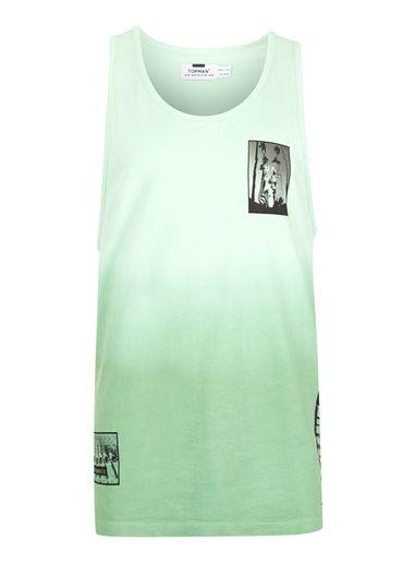 Topman Mens Green Dip Dye Unreal Print Tank Top