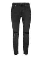 Topman Mens Black Ripped Raw Hem Cropped Stretch Skinny Jeans