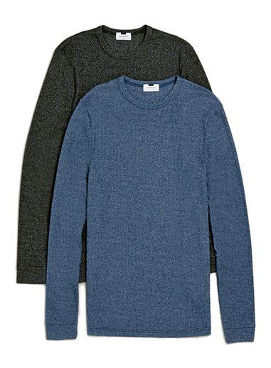 Topman Mens Multi Black/navy Long Sleeve Rib Muscle Fit T-shirt 2 Pack*