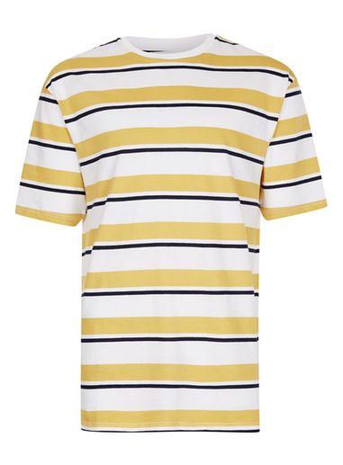 Topman Mens Yellow Mustard, Navy And White Stripe Oversized T-shirt