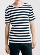 Topman Mens Cream Ecru And Navy Striped T-shirt