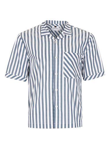 Topman Mens Grey And White Block Stripe Short Sleeve Casual Shirt