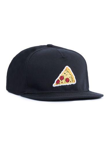 Topman Mens Black Pizza Badge Snapback Cap