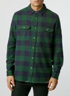 Topman Mens Green Pine/navy Buffalo Check Long Sleeve Casual Shirt