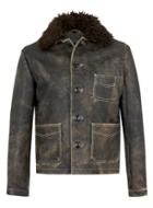 Topman Mens Black Topman Design Dusty Gray Leather Coat