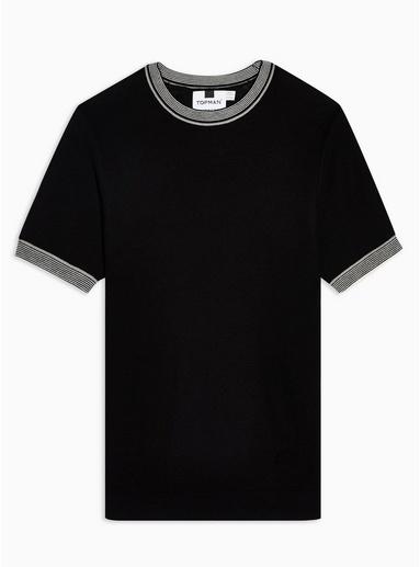 Topman Mens Black Texured Tipped Knitted Jumper