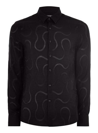 Topman Mens Black Sheer Swirl Long Sleeve Shirt