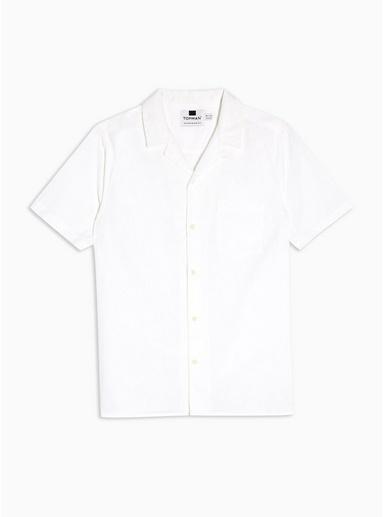 Topman Mens White Revere Shirt With Linen