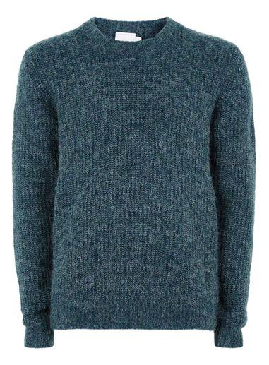 Topman Mens Blue Teal Alpaca Sweater