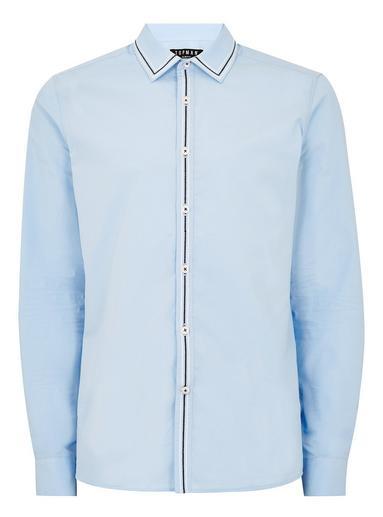 Topman Mens Light Blue Embroidered Long Sleeve Shirt
