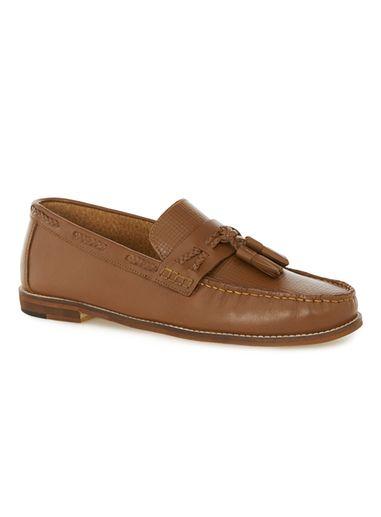 Topman Mens Brown Tan Leather Weaved Loafers
