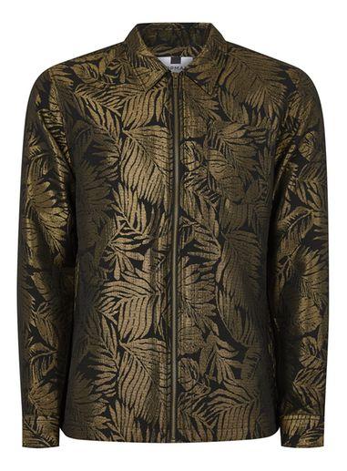 Topman Mens Black And Gold Leaf Print Shirt