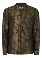 Topman Mens Black And Gold Leaf Print Shirt