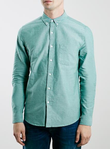Topman Mens Dark Green Oxford Long Sleeve Shirt