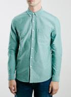 Topman Mens Dark Green Oxford Long Sleeve Shirt