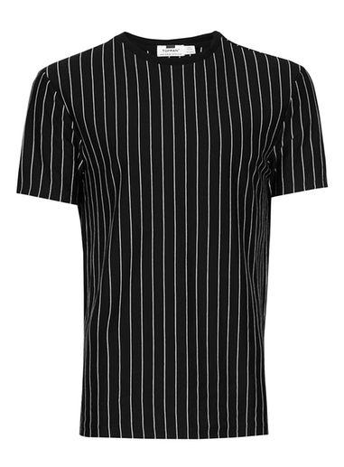 Topman Mens Black And White Vertical Stripe T-shirt