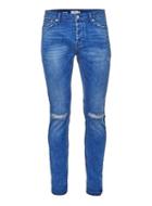 Topman Mens Mid Wash Blue Ripped Stretch Skinny Jeans