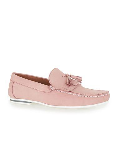 Topman Mens Pink Leather Fringed Loafers