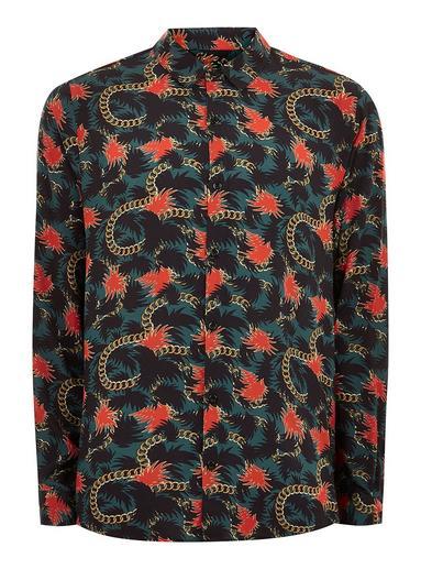 Topman Mens Blue Dark Teal Chain Long Sleeve Shirt
