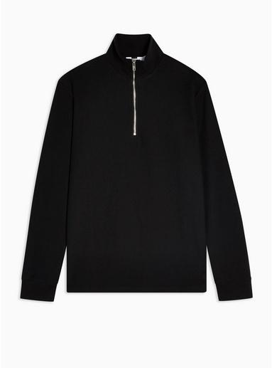 Topman Mens Black Twill Quarter Sweatshirt