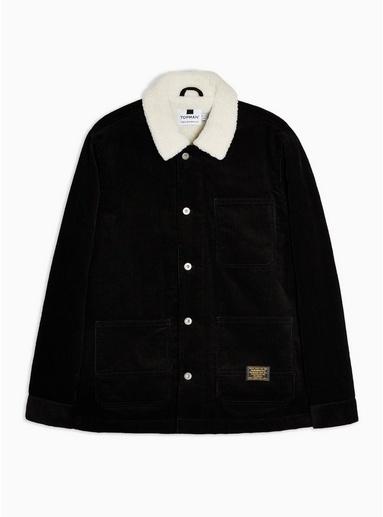 Topman Mens Black Corduroy Borg Chore Coach Jacket