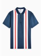 Topman Mens Navy And Red Stripe Bowling Polo