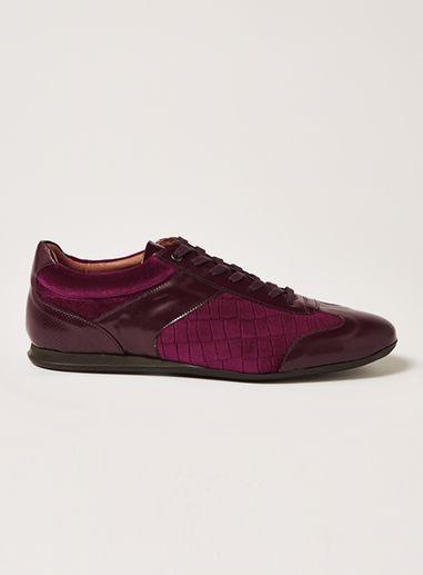 Topman Mens Red Burgundy Velvet 'haste' Slim Retro Sneakers