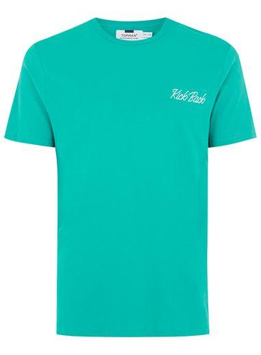 Topman Mens Green Teal Embroidered T-shirt