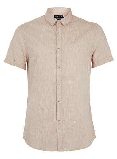 Topman Mens Stone Slub Cotton Short Sleeve Dress Shirt