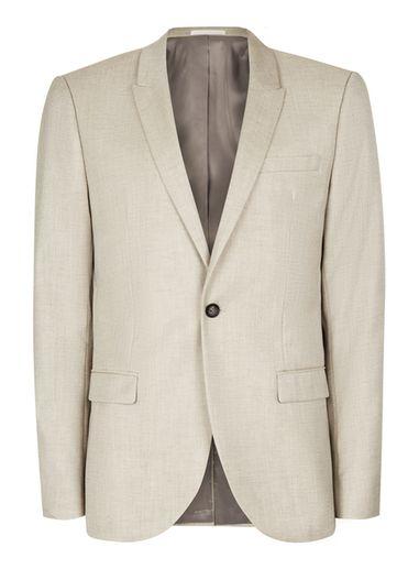 Topman Mens Brown Stone Crosshatch Skinny Fit Suit Jacket