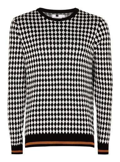 Topman Mens Multi Black And White Diamond Jumper