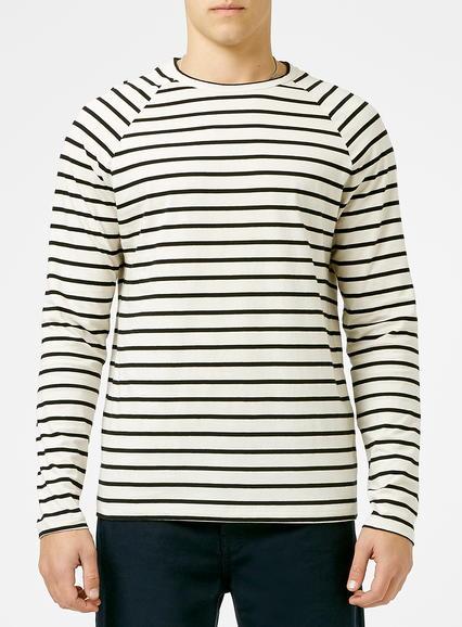 Topman Mens Off White And Black Stripe Long Sleeve T-shirt