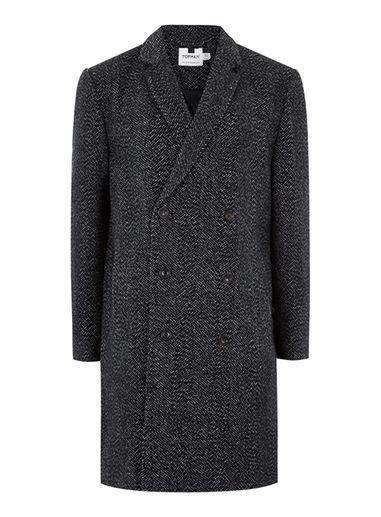 Topman Mens Navy Textured Overcoat With Wool