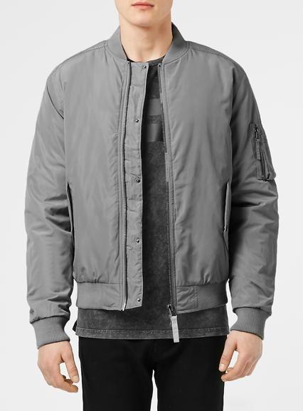 Topman Mens Grey Silver Ma1 Padded Bomber Jacket