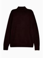 Topman Mens Burgundy Textured Size Zip Funnel Neck Jumper