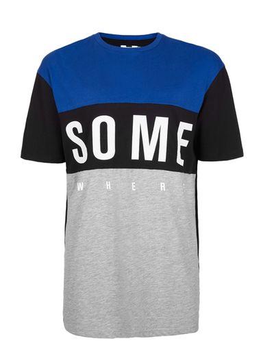 Topman Mens Blue Navy Somewhere Panel T-shirt