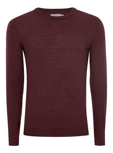 Topman Mens Red Burgundy Muscle Fit Merino Sweater