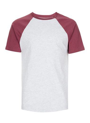 Topman Mens Red Burgundy Raglan Sleeve T-shirt