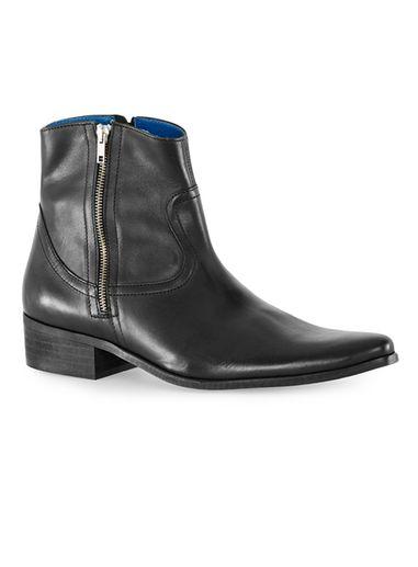 Topman Mens Black Leather Double Zip Boots