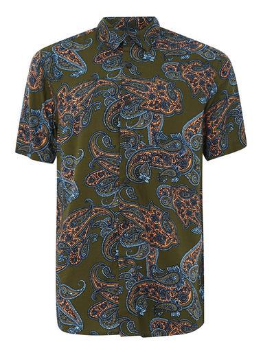Topman Mens Khaki Paisley Short Sleeve Shirt