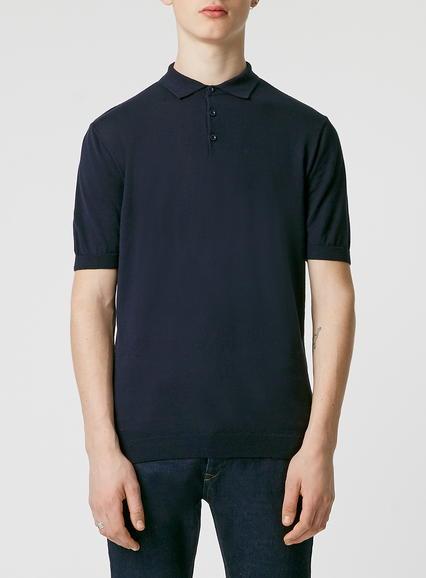 Topman Mens Blue Navy Short Sleeve Smart Polo Neck Sweater