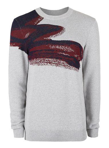 Topman Mens Topman Premium Grey Paint Splash Print Viscose Rich Sweater