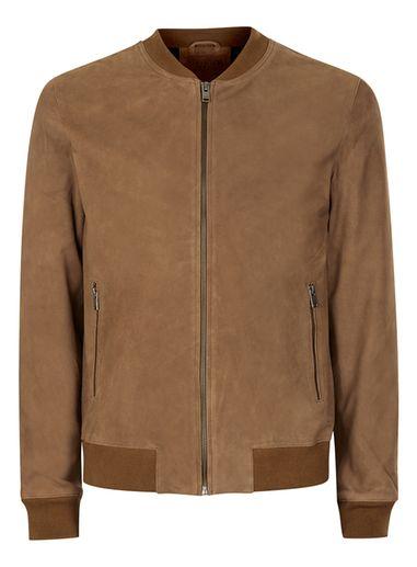 Topman Mens Selected Homme Brown Suede Bomber Jacket